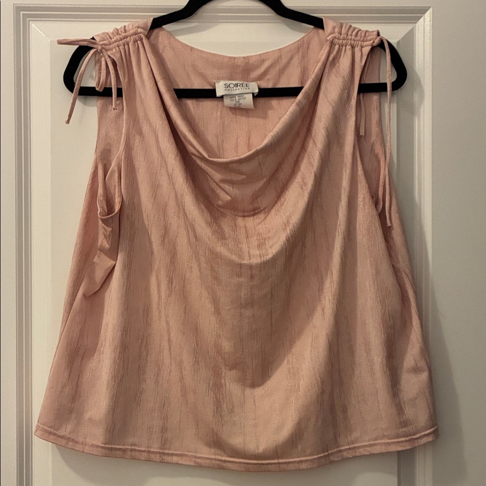 Soirรฉe Collection Size 16 Sleeveless Cowl-Neck Shoulder-Tie Blouse - Pink
